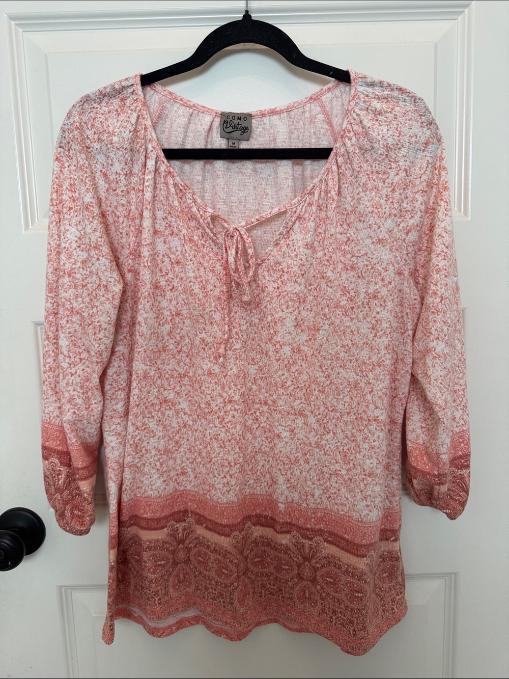 Como Vintage Coral & Cream Paisley Border Tie-Neck Tunic